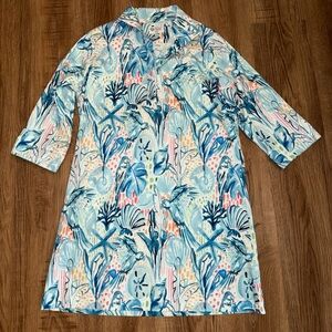 Holly Shae Arden Shift Dress Coastal Print  Shells Parrots Palms Size XS